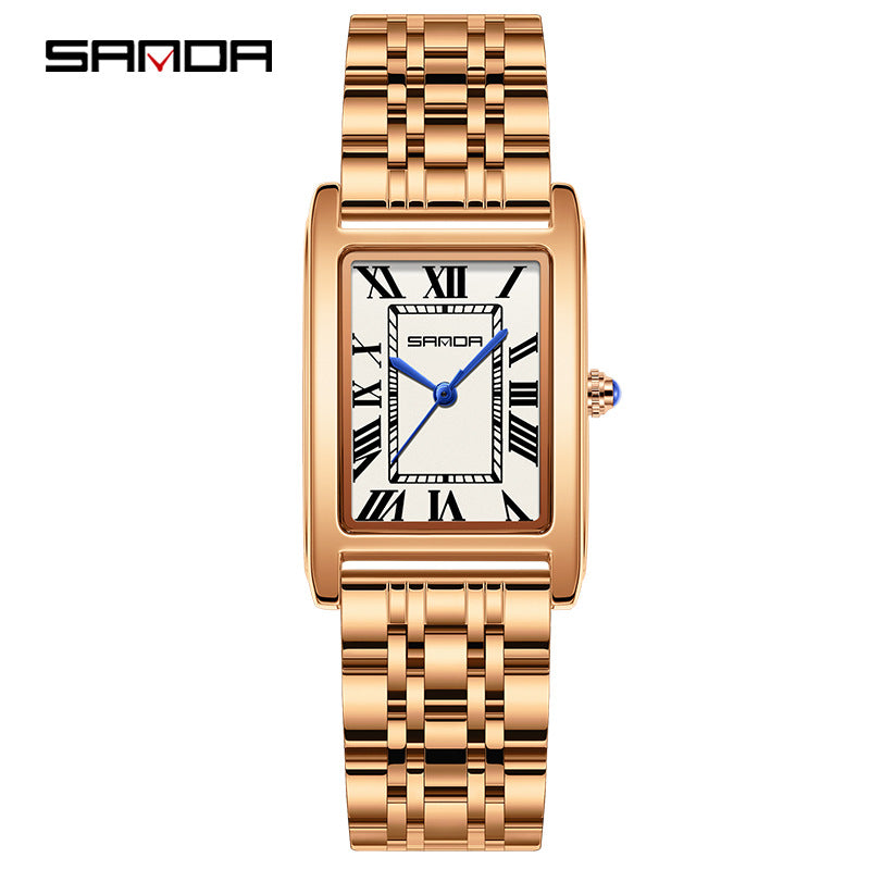 SANDA New Couple Watches Square Waterproof Quartz Watches Minimalist Three-Hand Roman Dial Men's and Women's Wristwatches