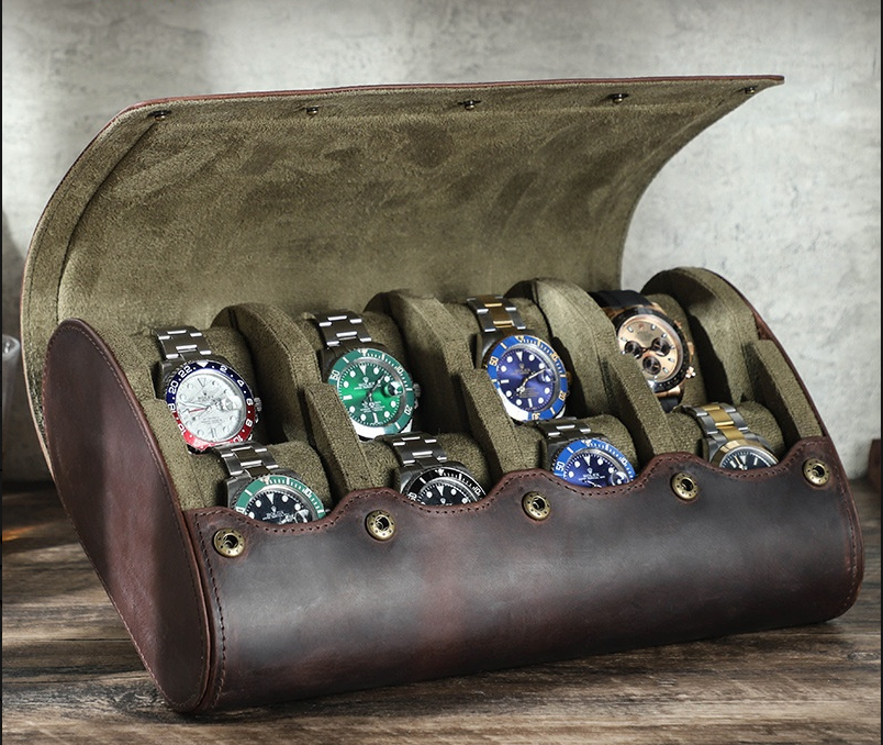 Vintage Crazy Horse Leather Watch Box, Single Compartment Genuine Leather Watch Case, Portable Watch Gift Box