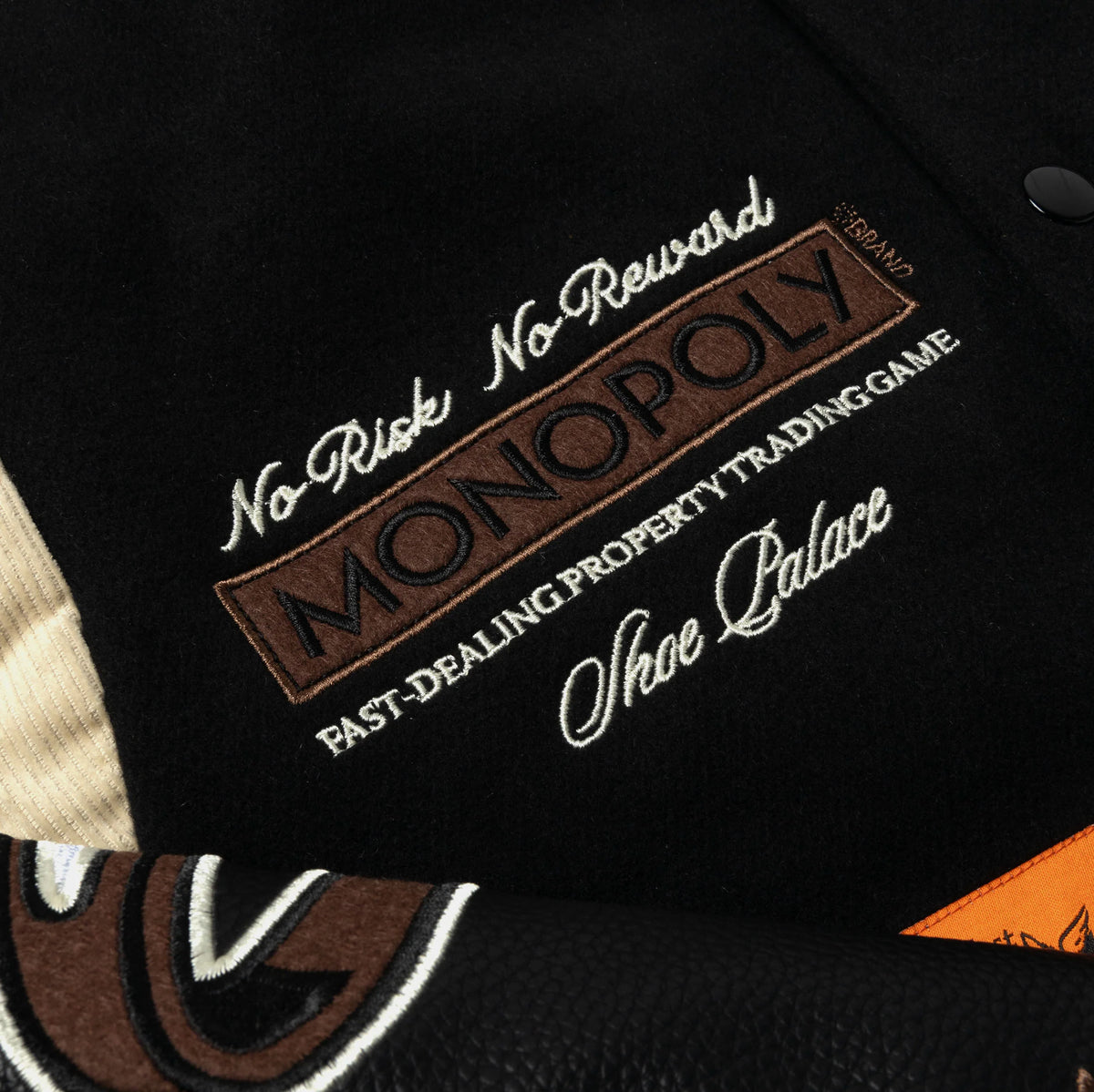 SP X Monopoly No Risk Varsity Mens Jacket (Black/Brown)