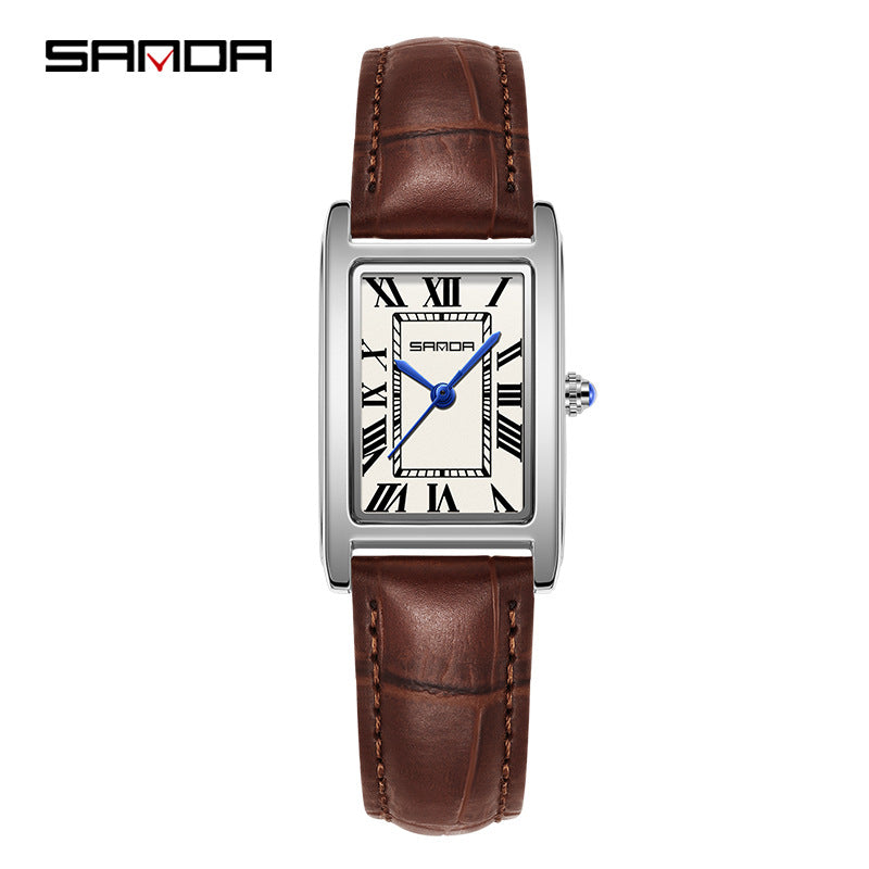 SANDA New Couple Watches Square Waterproof Quartz Watches Minimalist Three-Hand Roman Dial Men's and Women's Wristwatches