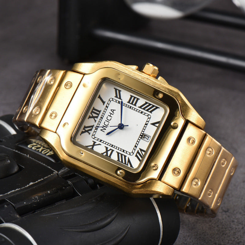 Stainless steel 3-pin square watch
