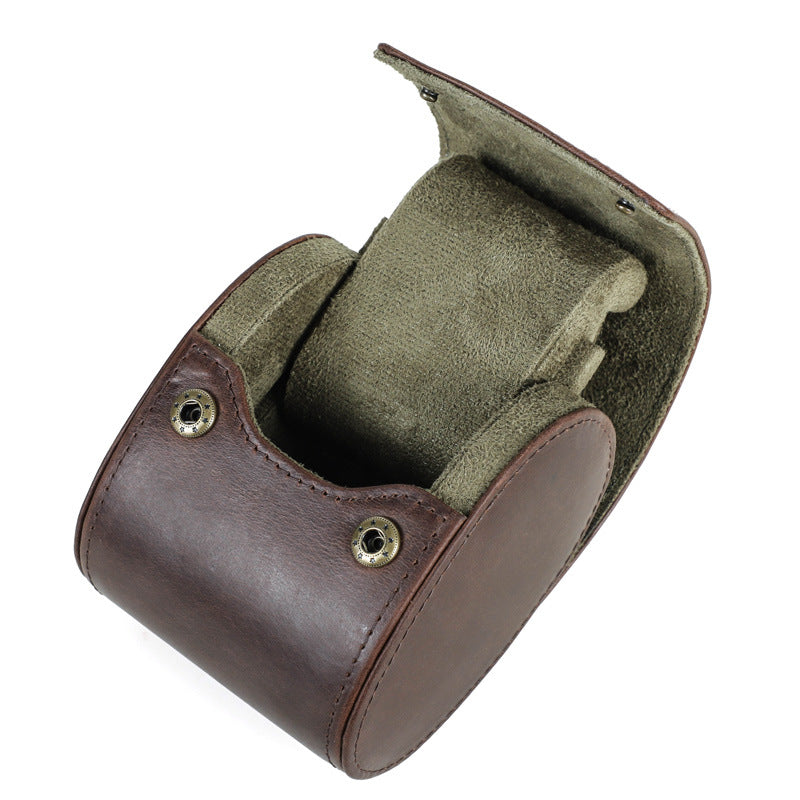Vintage Crazy Horse Leather Watch Box, Single Compartment Genuine Leather Watch Case, Portable Watch Gift Box