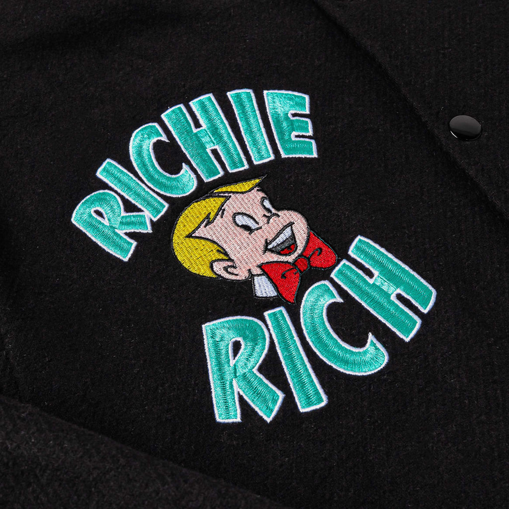 SP X Richie Rich Get Money Varsity Mens Jacket (Black/Teal)