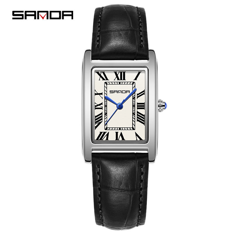 SANDA New Couple Watches Square Waterproof Quartz Watches Minimalist Three-Hand Roman Dial Men's and Women's Wristwatches