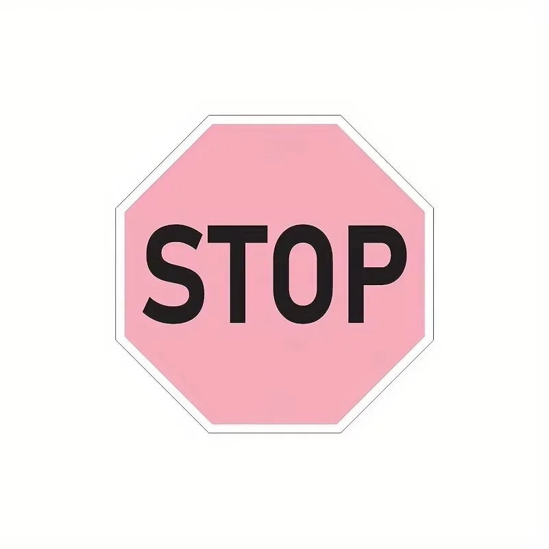 1Pc,Stop Pink Sign Bedroom Decor, Red Street Traffic Metal Sign,Fun Magical Room Decor, UV and Waterproof Outdoor Black Tin Sign