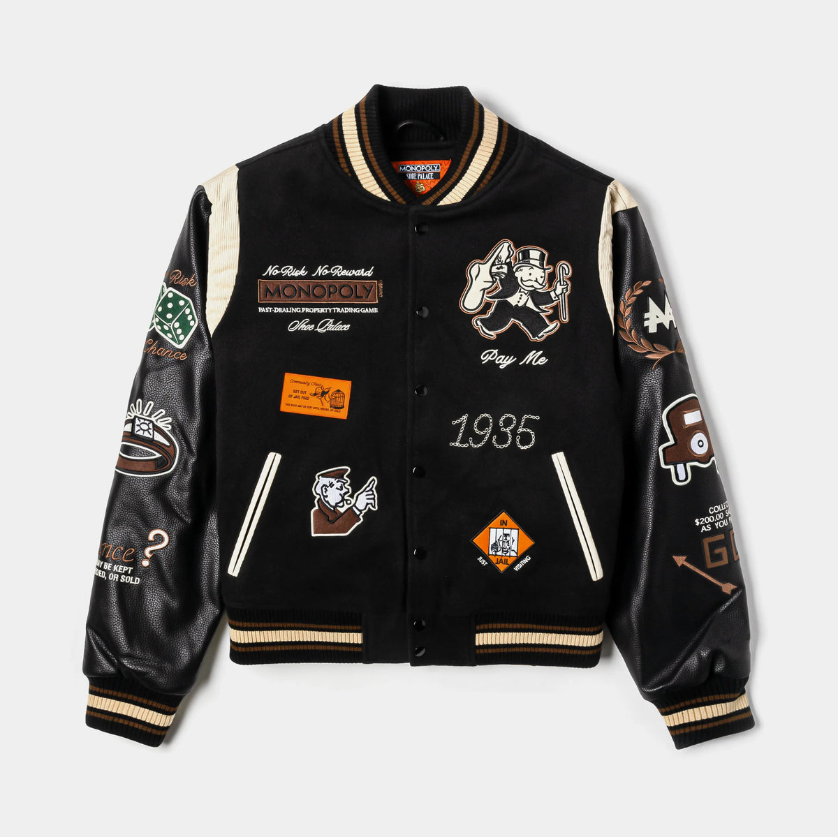 SP X Monopoly No Risk Varsity Mens Jacket (Black/Brown)