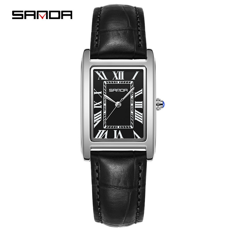SANDA New Couple Watches Square Waterproof Quartz Watches Minimalist Three-Hand Roman Dial Men's and Women's Wristwatches