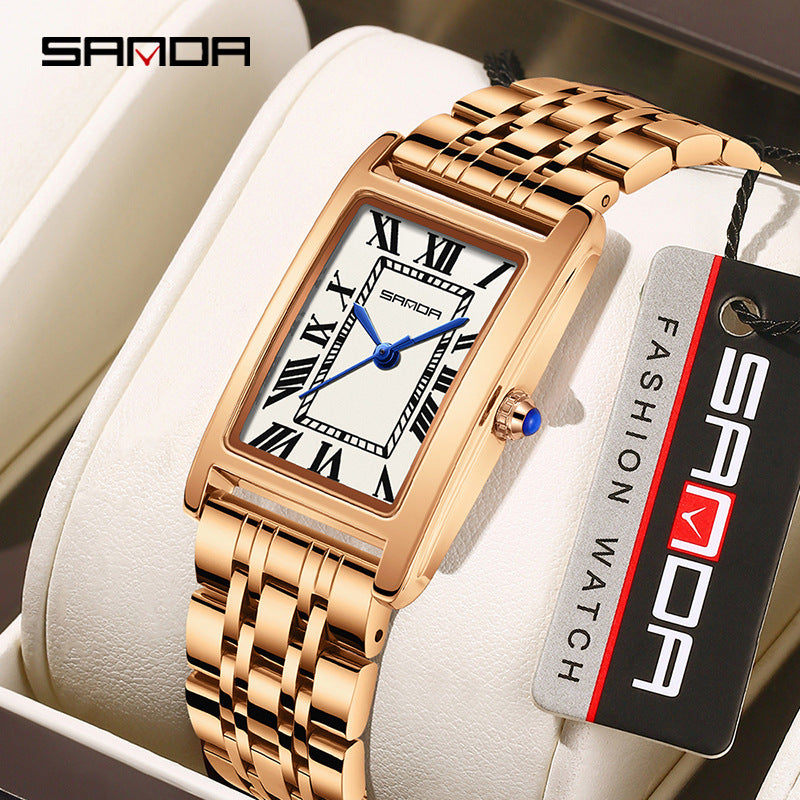 SANDA New Couple Watches Square Waterproof Quartz Watches Minimalist Three-Hand Roman Dial Men's and Women's Wristwatches