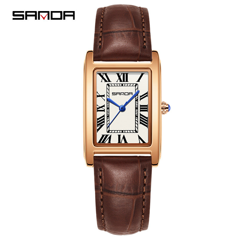 SANDA New Couple Watches Square Waterproof Quartz Watches Minimalist Three-Hand Roman Dial Men's and Women's Wristwatches