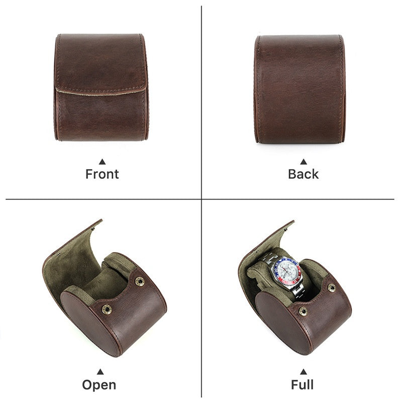 Vintage Crazy Horse Leather Watch Box, Single Compartment Genuine Leather Watch Case, Portable Watch Gift Box