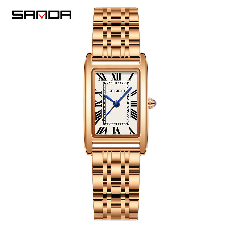 SANDA New Couple Watches Square Waterproof Quartz Watches Minimalist Three-Hand Roman Dial Men's and Women's Wristwatches