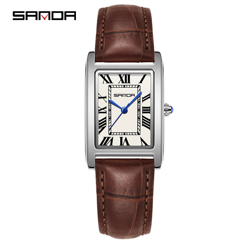 SANDA New Couple Watches Square Waterproof Quartz Watches Minimalist Three-Hand Roman Dial Men's and Women's Wristwatches