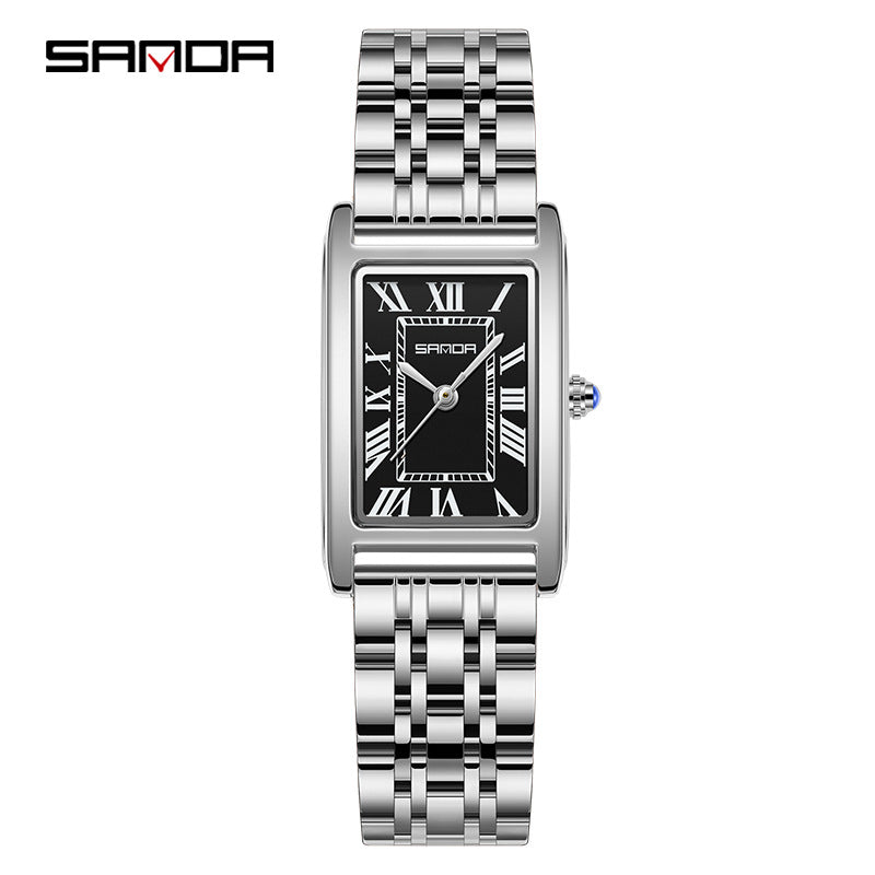 SANDA New Couple Watches Square Waterproof Quartz Watches Minimalist Three-Hand Roman Dial Men's and Women's Wristwatches