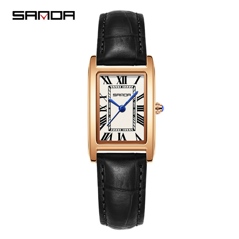 SANDA New Couple Watches Square Waterproof Quartz Watches Minimalist Three-Hand Roman Dial Men's and Women's Wristwatches