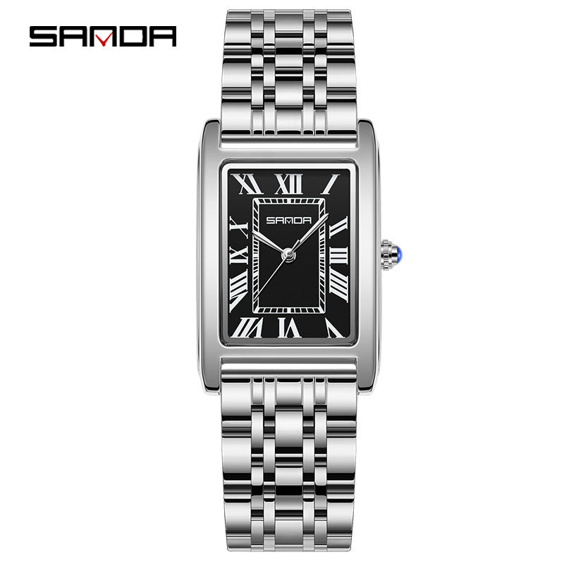 SANDA New Couple Watches Square Waterproof Quartz Watches Minimalist Three-Hand Roman Dial Men's and Women's Wristwatches