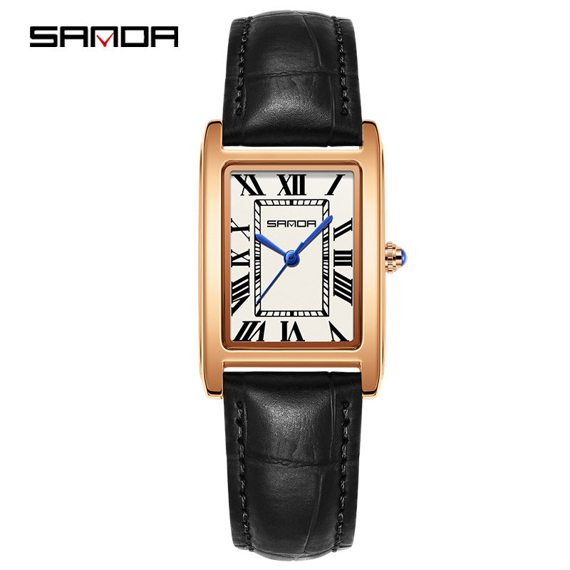 SANDA New Couple Watches Square Waterproof Quartz Watches Minimalist Three-Hand Roman Dial Men's and Women's Wristwatches