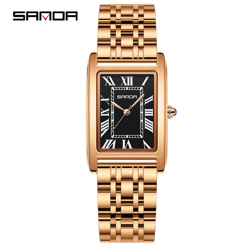 SANDA New Couple Watches Square Waterproof Quartz Watches Minimalist Three-Hand Roman Dial Men's and Women's Wristwatches
