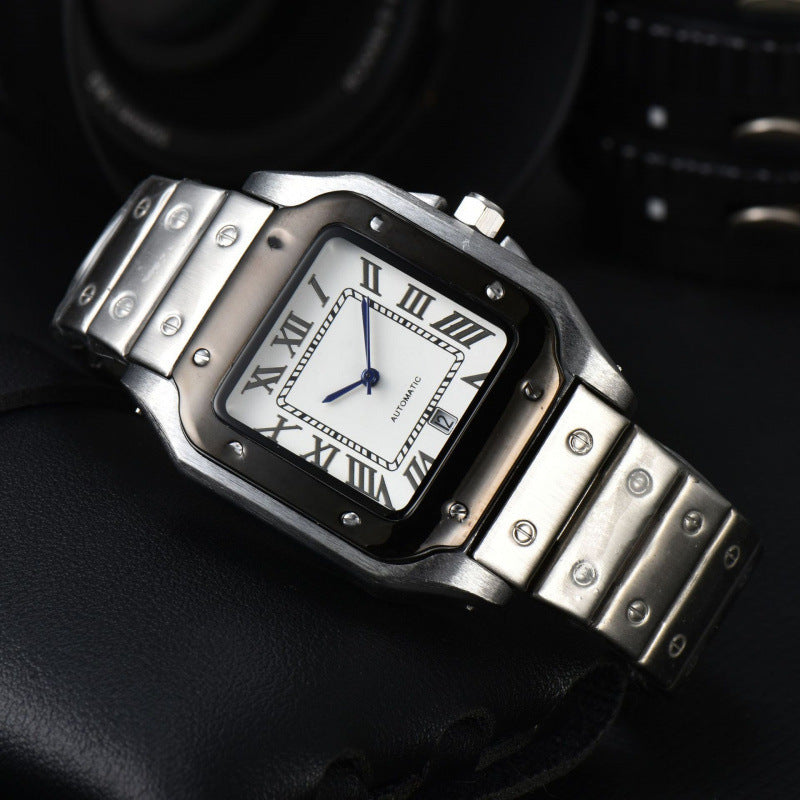 Stainless steel 3-pin square watch