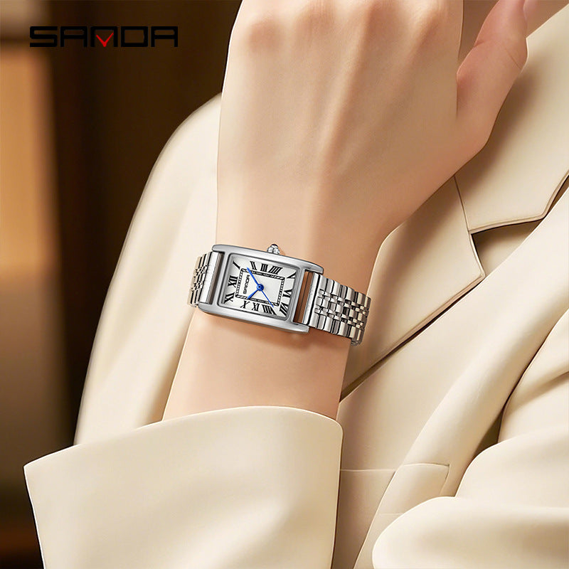 SANDA New Couple Watches Square Waterproof Quartz Watches Minimalist Three-Hand Roman Dial Men's and Women's Wristwatches