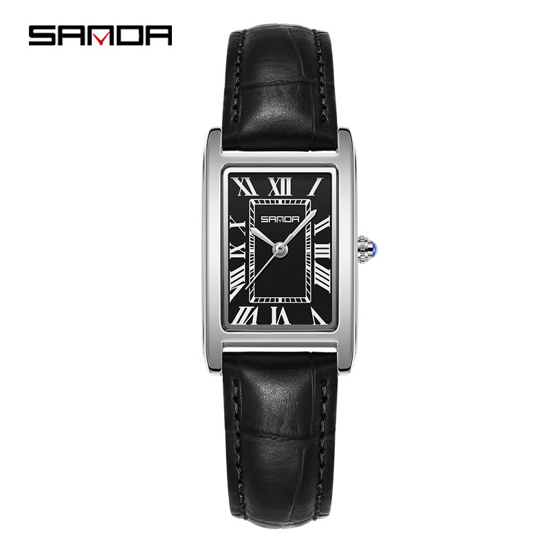 SANDA New Couple Watches Square Waterproof Quartz Watches Minimalist Three-Hand Roman Dial Men's and Women's Wristwatches