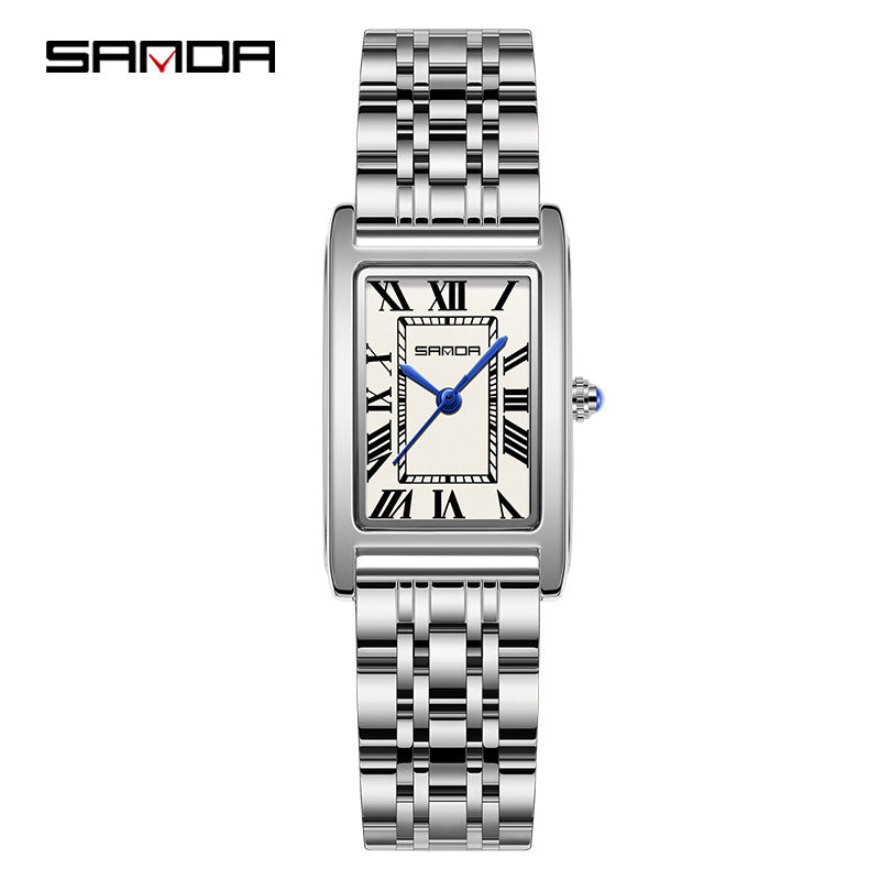 SANDA New Couple Watches Square Waterproof Quartz Watches Minimalist Three-Hand Roman Dial Men's and Women's Wristwatches