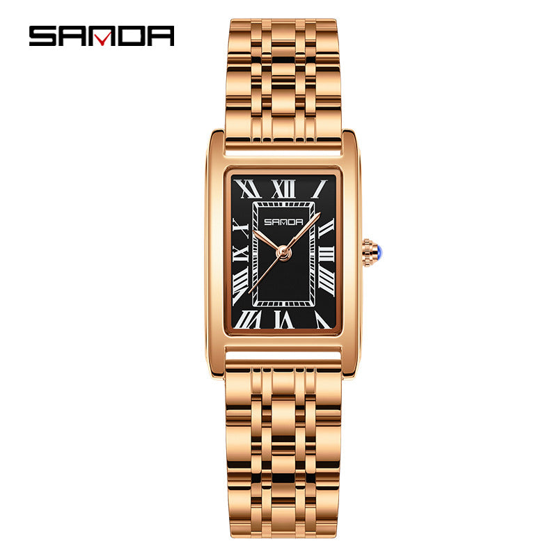 SANDA New Couple Watches Square Waterproof Quartz Watches Minimalist Three-Hand Roman Dial Men's and Women's Wristwatches