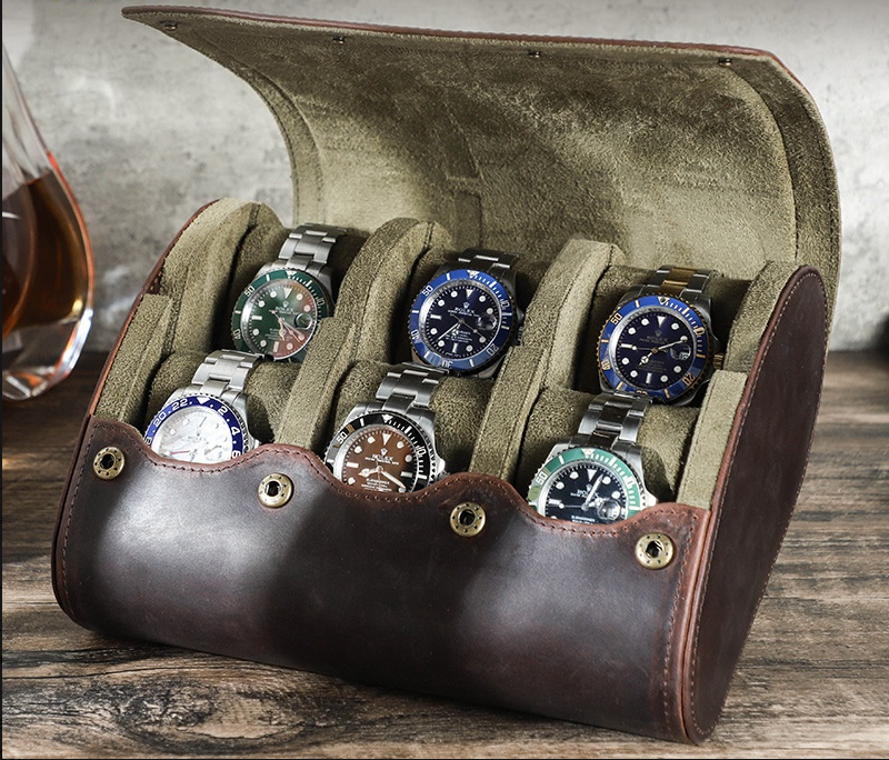 Vintage Crazy Horse Leather Watch Box, Single Compartment Genuine Leather Watch Case, Portable Watch Gift Box