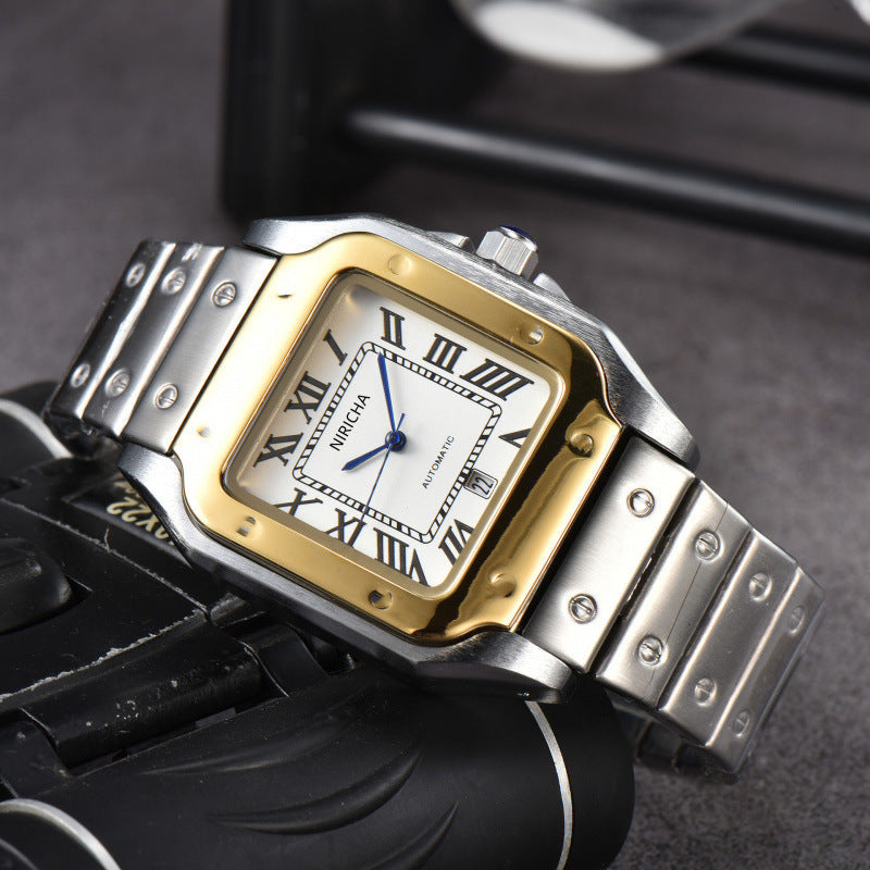 Stainless steel 3-pin square watch