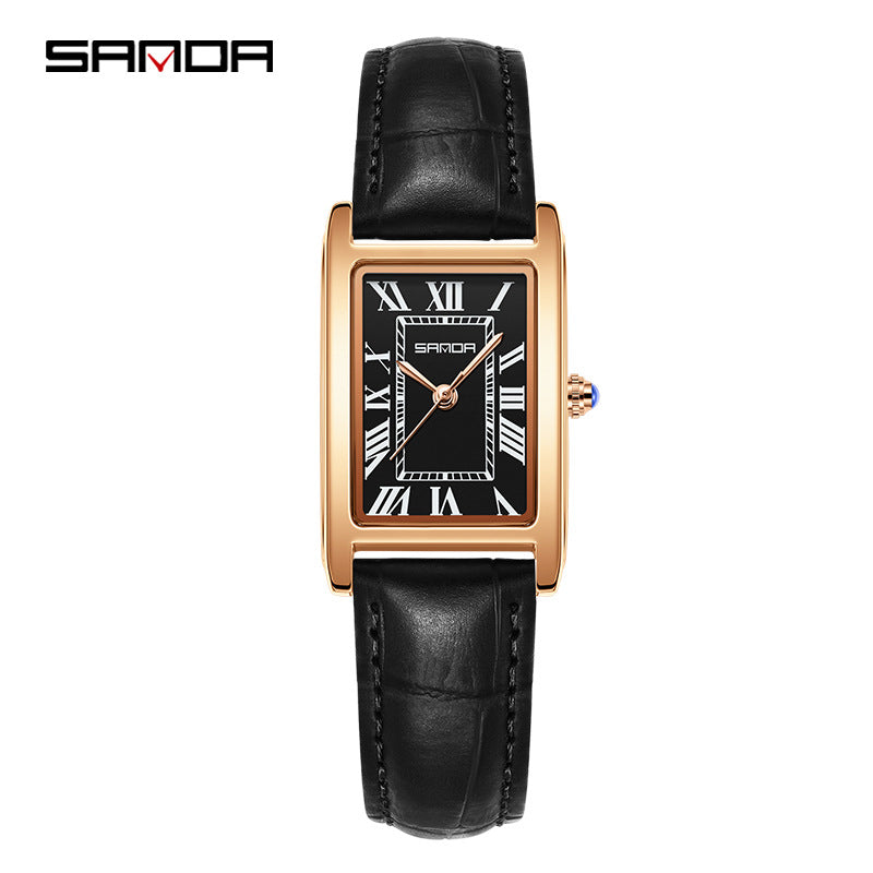 SANDA New Couple Watches Square Waterproof Quartz Watches Minimalist Three-Hand Roman Dial Men's and Women's Wristwatches
