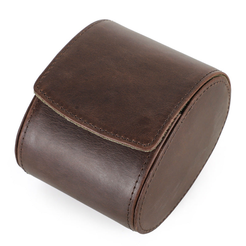 Vintage Crazy Horse Leather Watch Box, Single Compartment Genuine Leather Watch Case, Portable Watch Gift Box