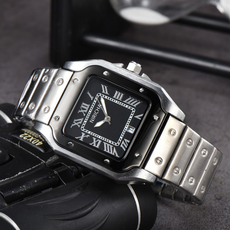 Stainless steel 3-pin square watch