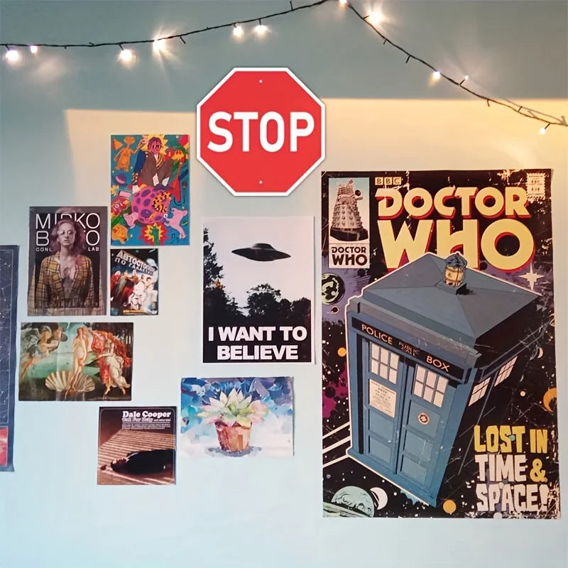 1Pc,Stop Pink Sign Bedroom Decor, Red Street Traffic Metal Sign,Fun Magical Room Decor, UV and Waterproof Outdoor Black Tin Sign