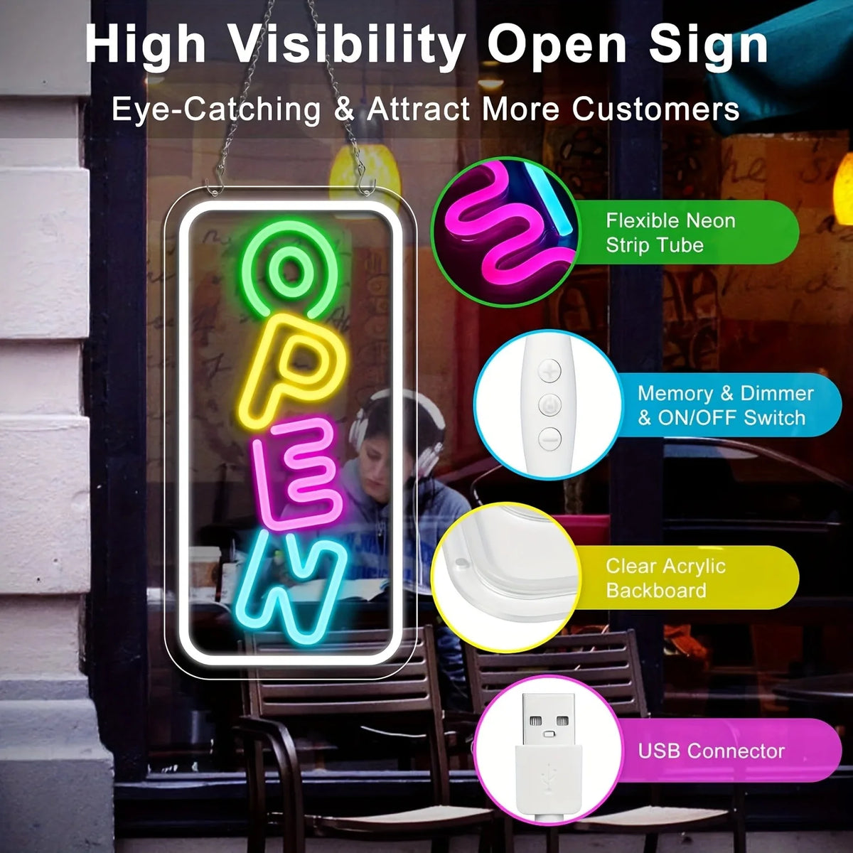 Open Neon Sign Business LED Neon Light Sign Bright Colorful Store Window Door Coffee Shop Florist Bars Salon Restaurant Decor