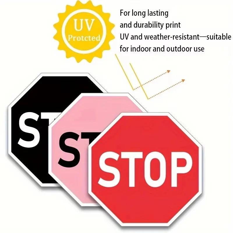 1Pc,Stop Pink Sign Bedroom Decor, Red Street Traffic Metal Sign,Fun Magical Room Decor, UV and Waterproof Outdoor Black Tin Sign